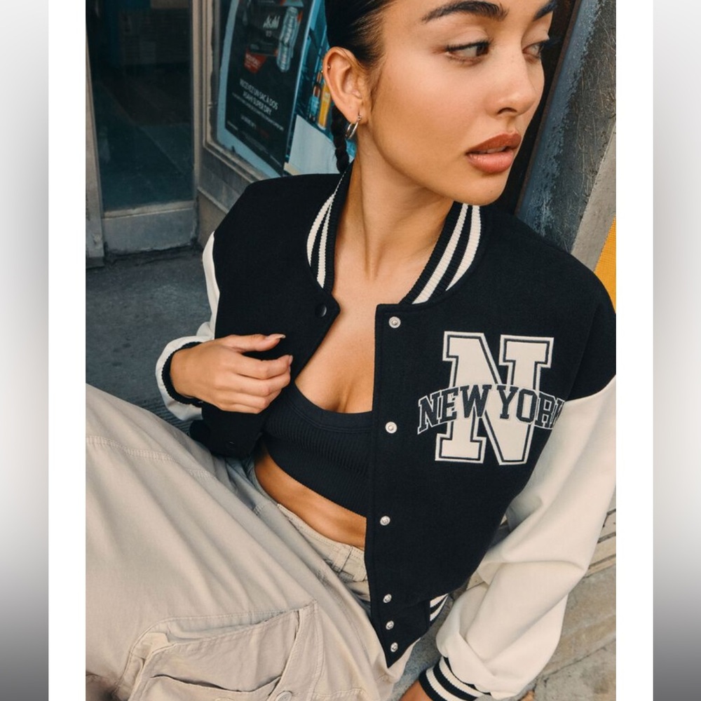Garage Black and White Varsity crop Jacket